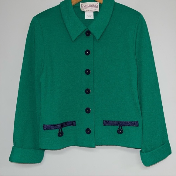 Castleberry Blazer Jacket Women's Size 8 US Emerald Green Navy Wool Vintage - Picture 4 of 11